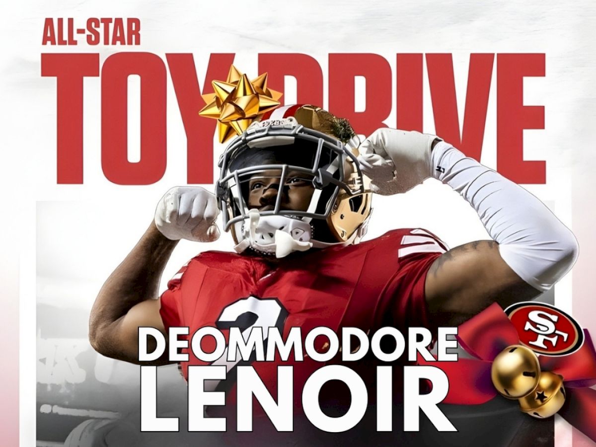 A football promo poster: an All-Star player in a red jersey poses with a gold bow, and the name Deommodore Lenoir.